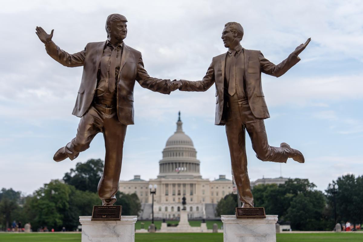Trump and Epstein statue removed