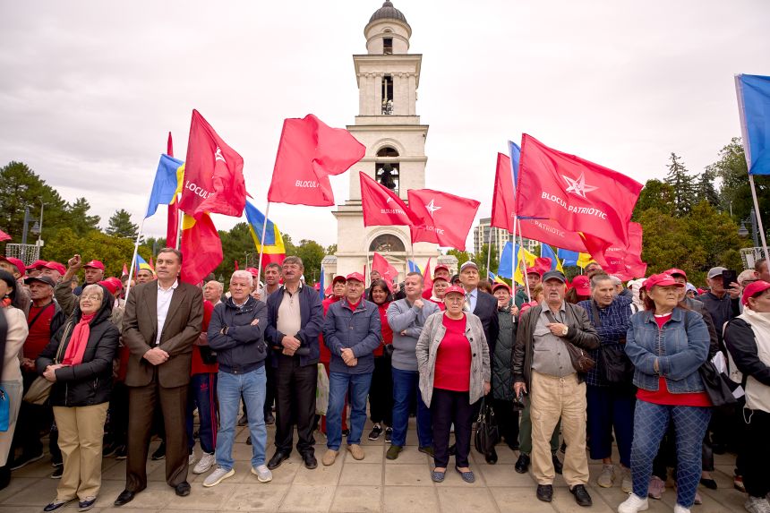 Supporters attend a rally for the Patriotic Bloc in Chisinau, Moldova's capital, September 25.