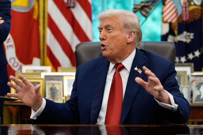 President Donald Trump speaks in the Oval Office at the White House,  on Thursday.