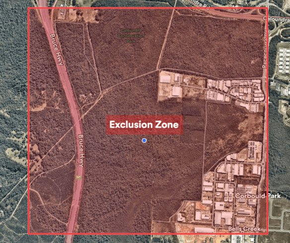 The limits of the exclusion zone near Glenview, north of Brisbane. 