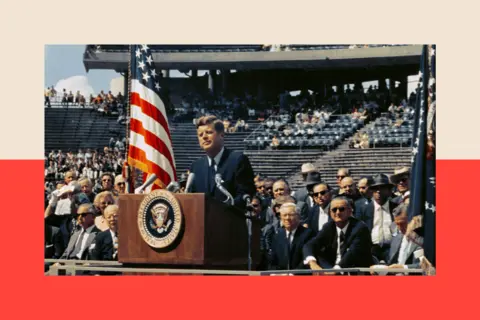 Heritage Space/Heritage Images via Getty Images President Kennedy makes his 'We choose to go to the Moon' speech, Rice University, 1962

