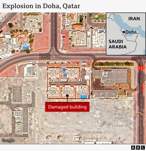 An annotated map of the neighbourhood were the explosion took place. An area highlighting the damaged building can be seen 