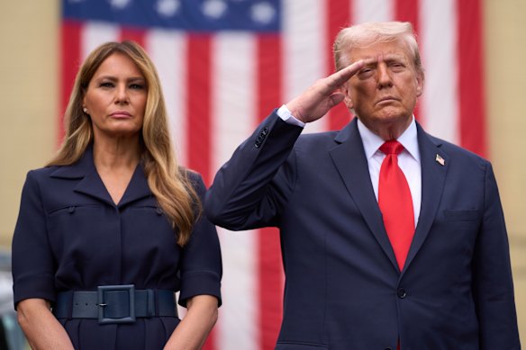 President Donald Trump and first lady Melania Trump during a ceremony to commemorate the 24th anniversary of the September 11 attacks.