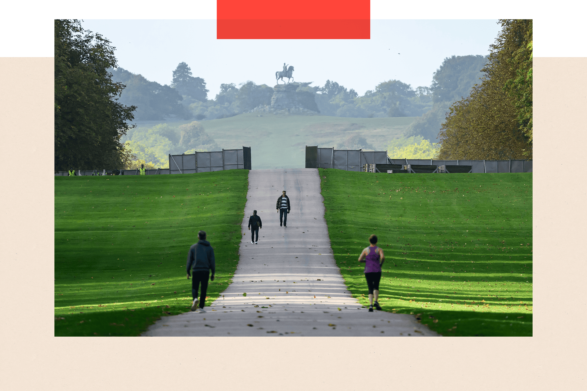 A large "ring of steel" security fence surrounds sections of the Long Walk in Windsor