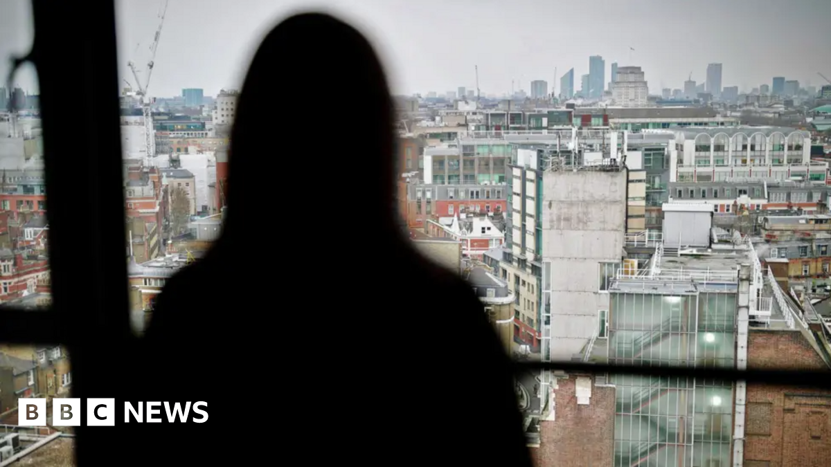 Silhouette of a woman looking over the London skyline
