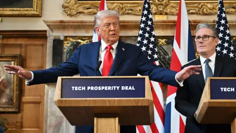 PA Media Prime Minister Sir Keir Starmer and US President Donald Trump during a press conference at Chequers, near Aylesbury in Buckinghamshire, on day two of the president's second state visit to the UK. Picture date: Thursday September 18, 2025.
