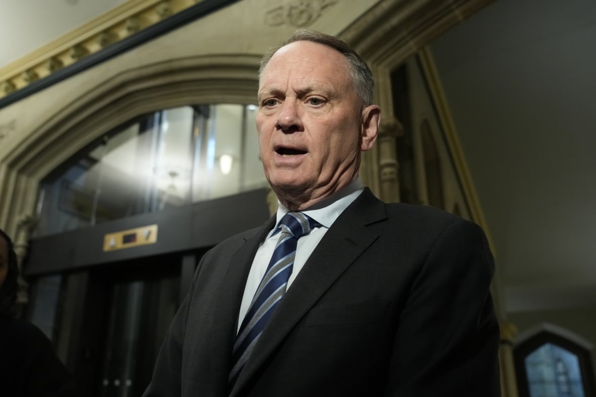 Minister of National Defence David McGuinty speaks with media before attending cabinet on Parliament Hill in Ottawa on Tuesday, Sept. 16, 2025.