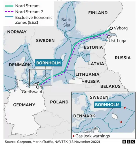 Map showing Nord Stream pipelines