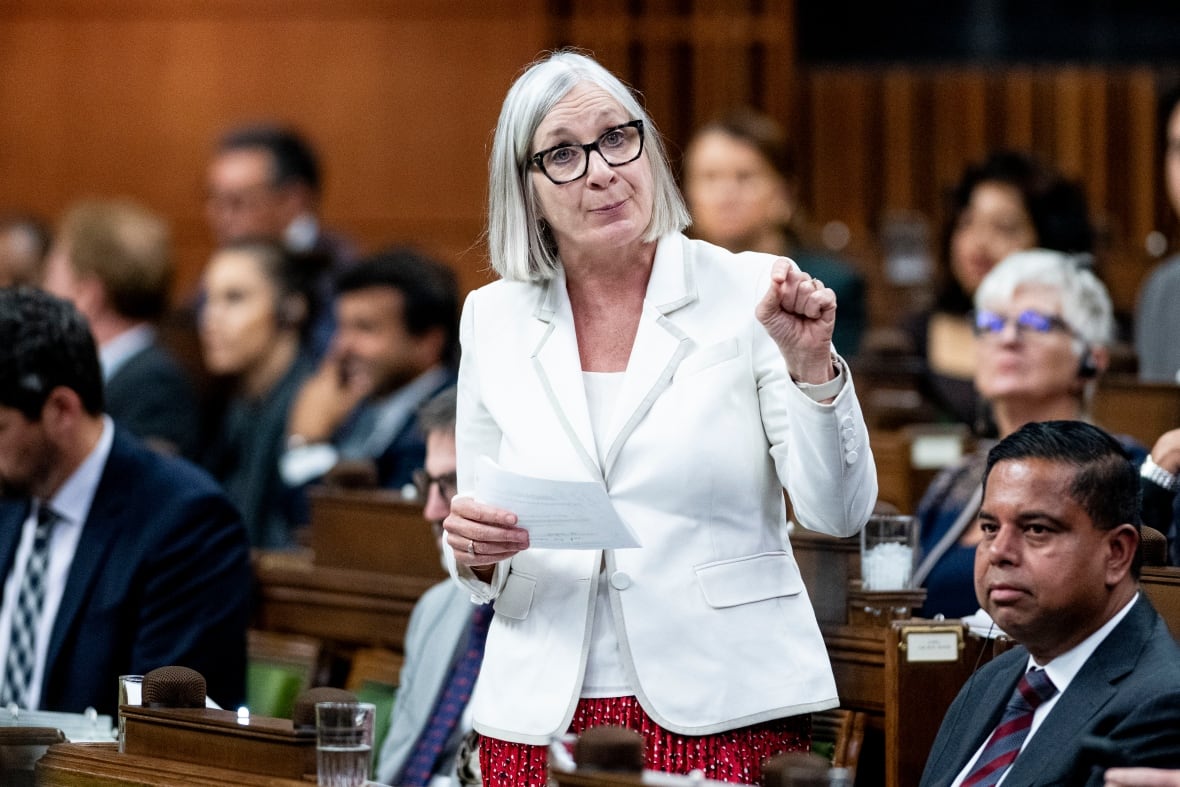 Minister of Jobs and Families and Minister responsible for the Federal Economic Development Agency for Northern Ontario Patty Hajdu rises during Question Period in the House of Commons on Parliament Hill in Ottawa, on Thursday, Sept. 25, 2025.