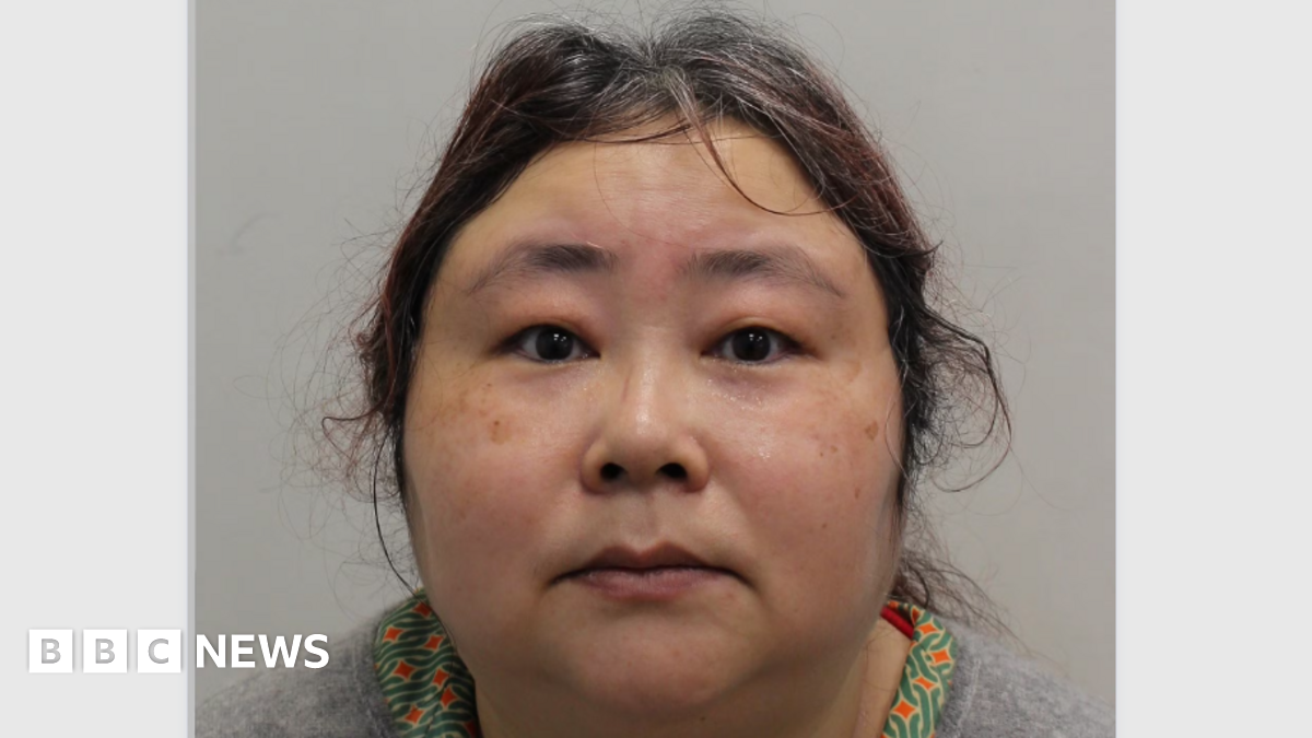 A mugshot of Zhimin Qian, pictured staring into the camera. She has curly hair and is dressed in a grey jumper.