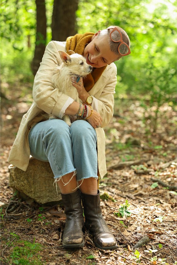 Elizabeth Gilbert with her terrier mutt, Pepita, whom she has described as “her best friend, my child, my life partner, my confidante”.