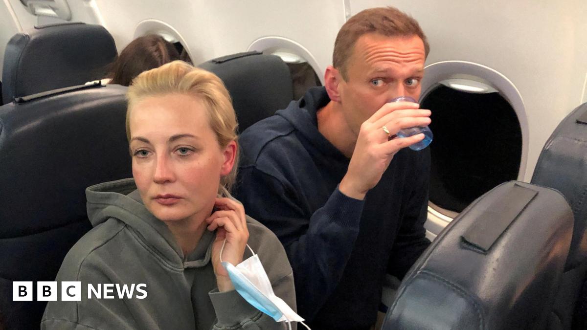 Yulia Navalnaya and Alexei Navalny sitting on a plane