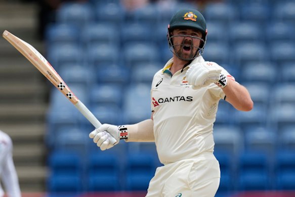 Australia’s Travis Head reacts after being caught.