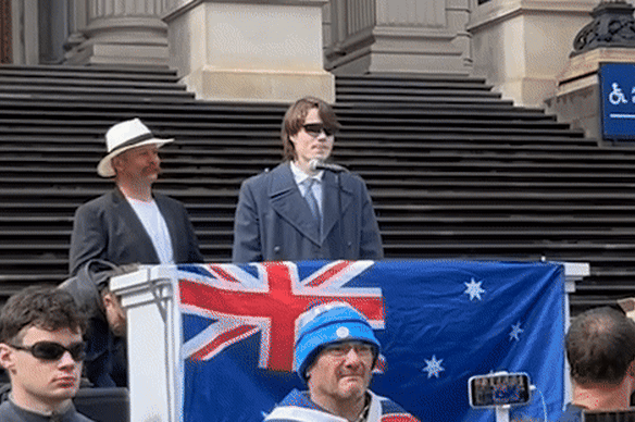 21-year-old Hugo Lennon on the steps of the Victorian parliament on August 31.