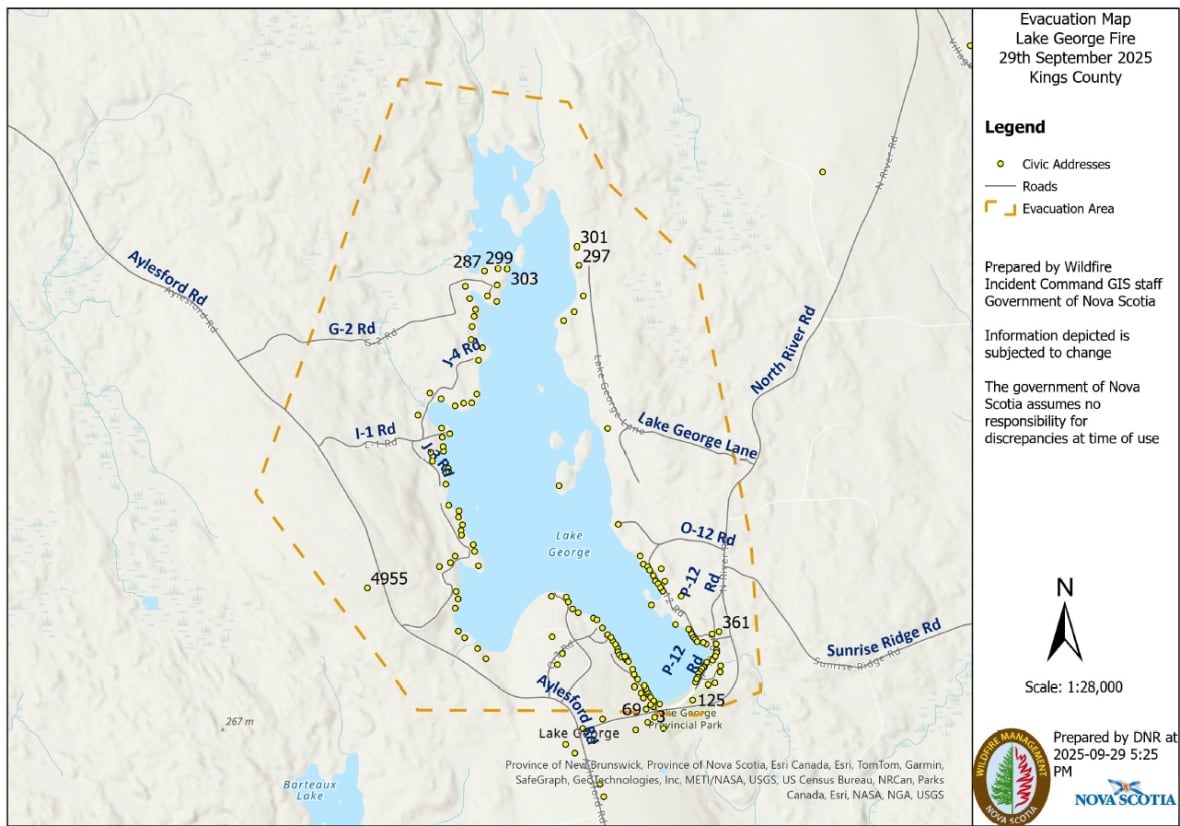 A map of the evacuation area for the Lake George wildfire. 