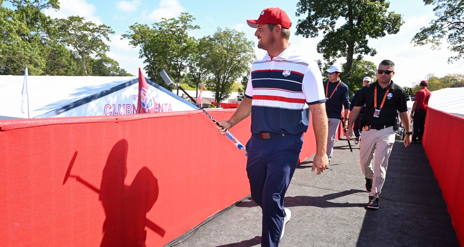 Jon Rahm of Team Europe hits his shot on the seventh hole during the singles match play of the Ryder Cup at Bethpage Black Golf Course on Sunday, September 28, 2025 in Farmingdale, New York. (Photo by Charles Laberge/LIV Golf)