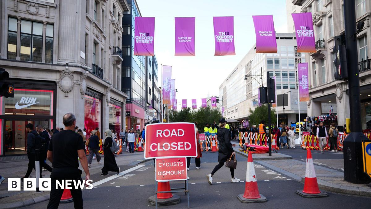 A view of Oxford Street in central London, as vehicles have been prohibited from accessing a half-mile stretch of the road from Oxford Circus to Orchard Street between noon and 8pm for the event called This Is Oxford Street, to showcase Mayor of London Sir Sadiq Khan's pedestrianisation plan