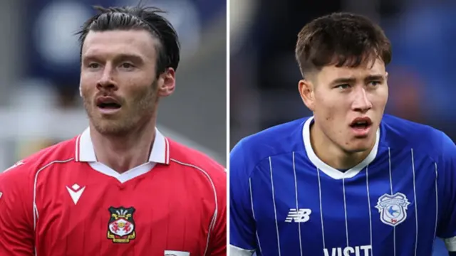 Wrexham's Kieffer Moore and Cardiff City's Rubin Colwill