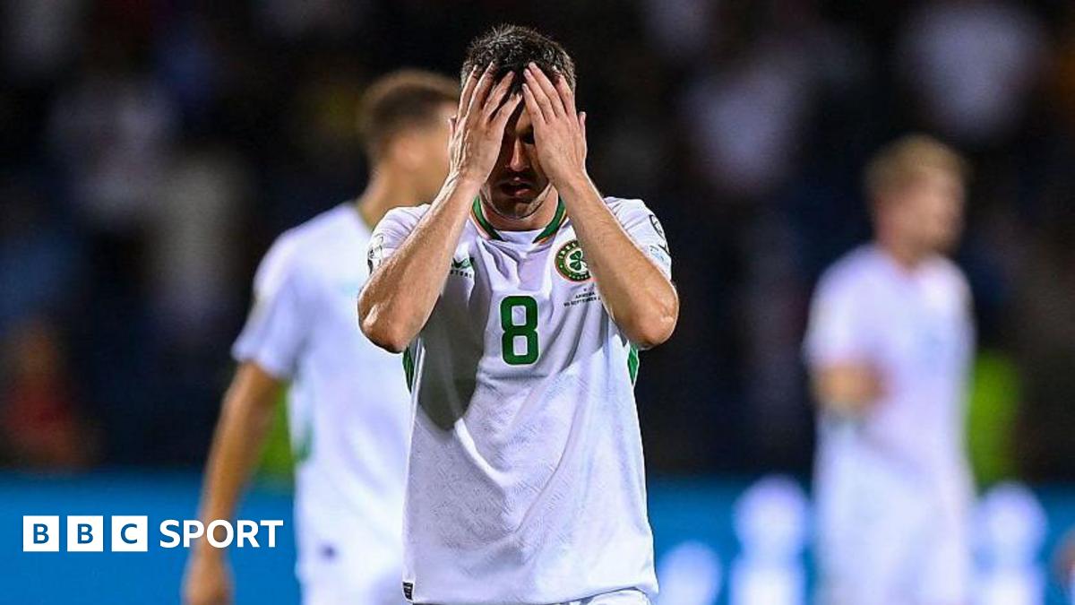 Jason Knight has his head in his hands after Republic of Ireland's shock defeat in Yerevan
