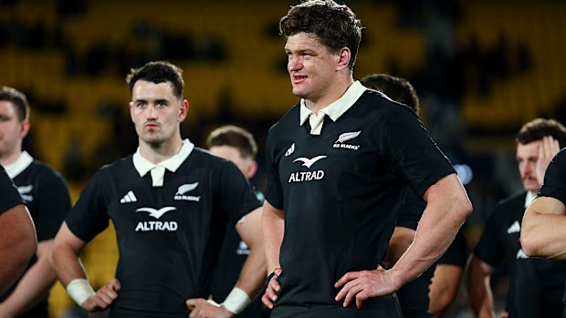 Scott Barrett of New Zealand looks on in disappointment.