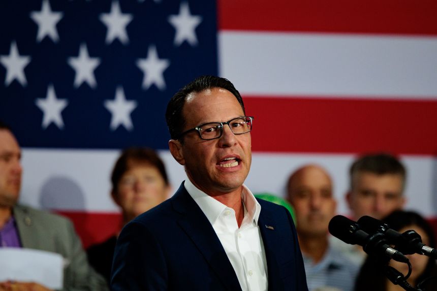 Pennsylvania Gov. Josh Shapiro speaks during a campaign rally for Vice President Kamala Harris in Ambler, Pennsylvania, on July 29, 2024.