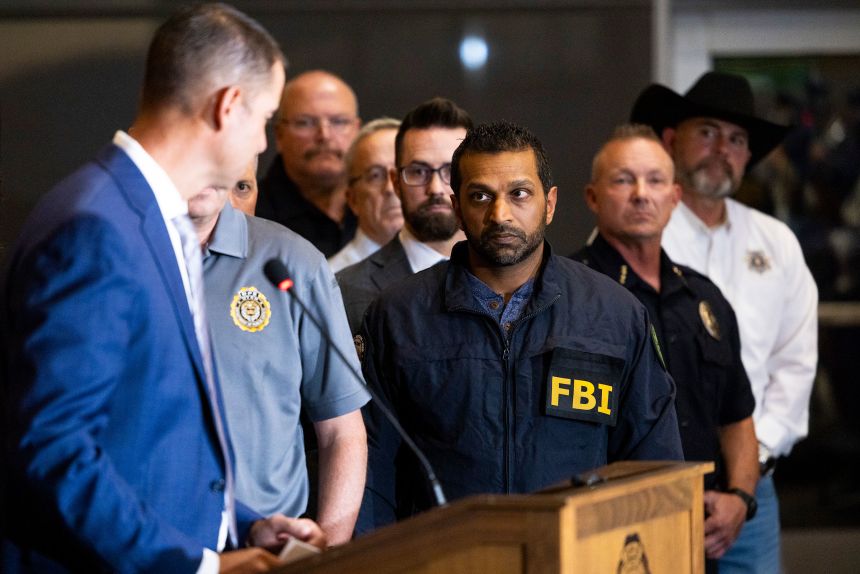 FBI director Kash Patel appears at a press conference at Utah Valley University in Orem, Utah, on September 11.