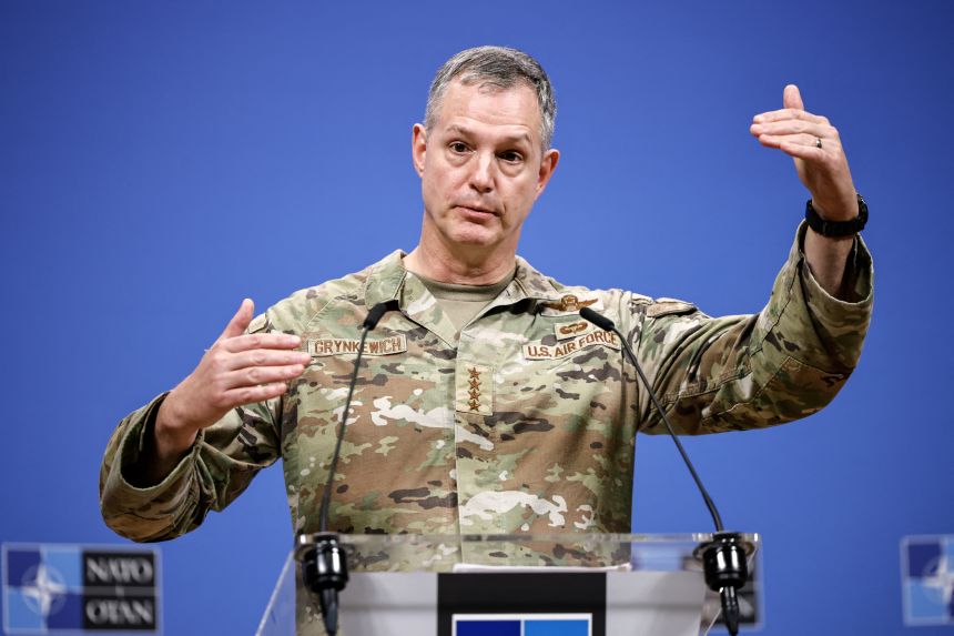 NATO Supreme Allied Commander Europe General Alexus G. Grynkewich during a press conference on the violation of Polish airspace by Russian drones, at the NATO headquarters in Brussels on September 12, 2025.