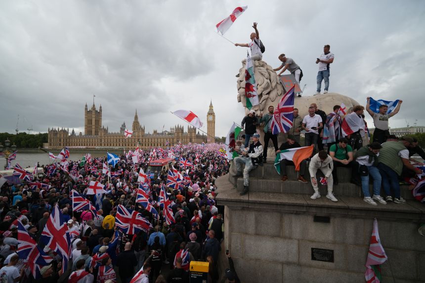Protesters waved English and British flags at the anti-immigration 