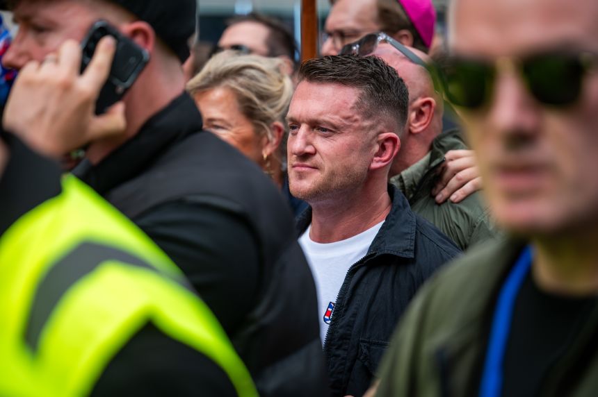 Tommy Robinson attends the Unite The Kingdom rally in London today