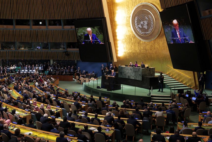 US President Donald Trump speaks during the 80th session of the UN’s General Assembly on Tuesday in New York City.