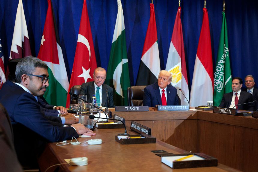 U.S. President Donald Trump and Turkish leader Recep Tayyip Erdoğan at a meeting with several Arab and Muslim countries at the UN’s General Assembly last week, where post-war governance in Gaza was on the agenda.