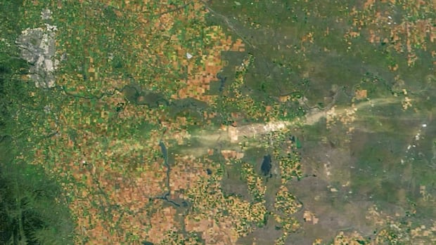Hail, wind left 200-km 'scar' across Alberta that's visible from space