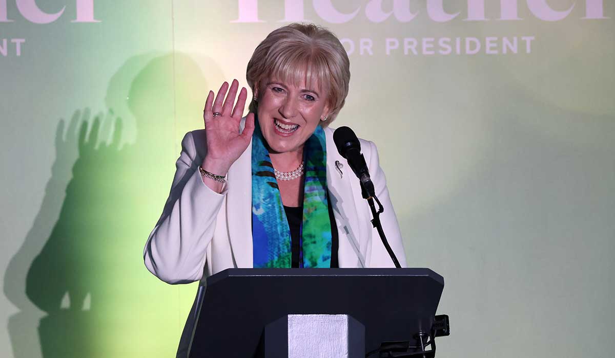 13/09/2025 Monaghan Ireland. Photo shows Fine Gael Presidential election candidate, Heather Humphreys, speaking as she officially launching her campaign in the Monaghan Peace Campus. Photo: Eamonn Farrell/© RollingNews.ie