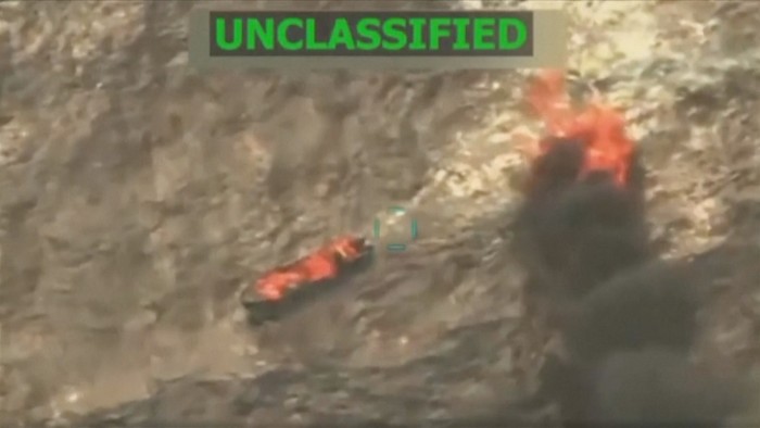 Screengrab from video released by US President Donald Trump showing what he says is a US military strike in international waters