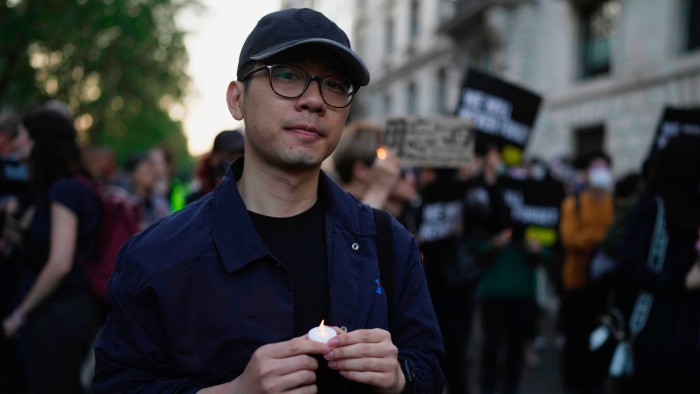 Law attends a candlelight vigil outside the Chinese embassy in London on June 4, 2023, to mark the anniversary of the Tiananmen Square crackdown
