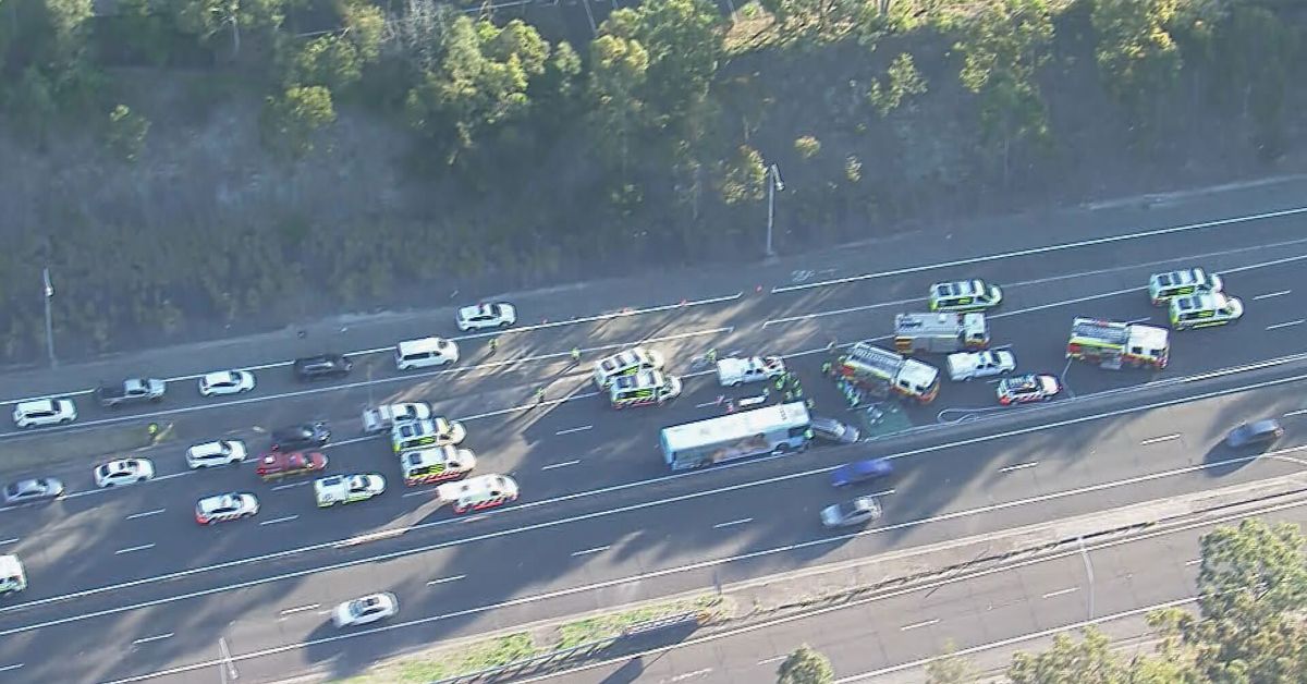 Bus driver trapped, four injured after crash between bus and car on M2