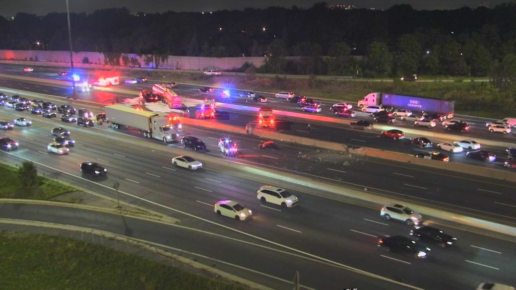 Multi-vehicle crash involving tanker-truck closes eastbound and westbound express lanes on Highway 401 near Avenue Road.