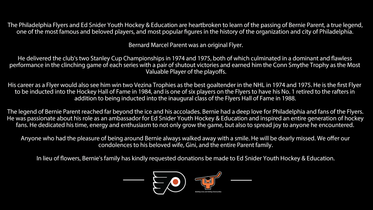 Flyers Mourn the Passing of Bernie Parent