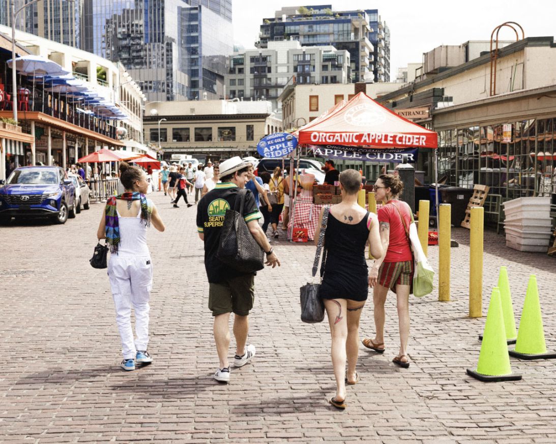 John Brink gives a tour in Seattle. His company, Tasty Tours, has seen a big drop in Canadian customers.