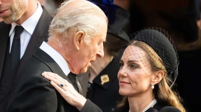 King Charles, Kate Middleton share warm public moment at Duchess of Kent's funeral