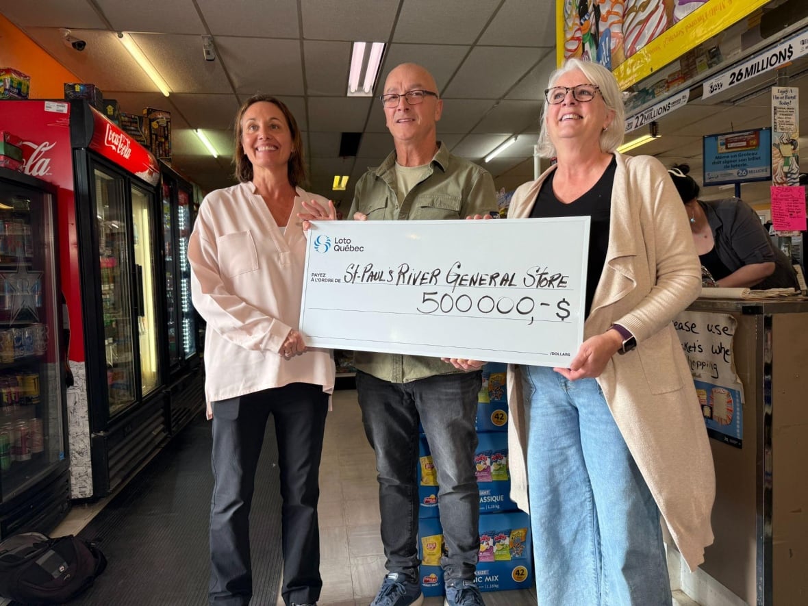 A group of people holds a cheque