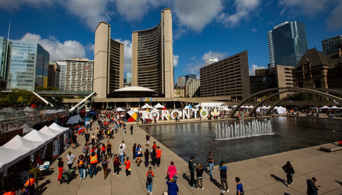 An above shot of a busy Nathan Phillips Square ahead of National Day for Truth and Reconciliation. 