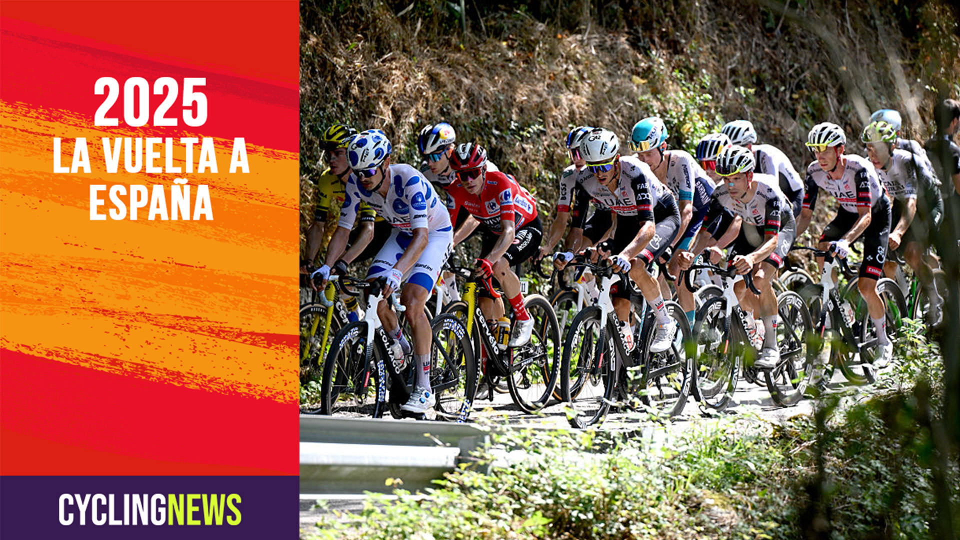 L'ANGLIRU, SPAIN - SEPTEMBER 05: (L-R) Jay Vine of Australia and UAE Team Emirates - XRG - Polka Dot Mountain Jersey and Jonas Vingegaard of Denmark and Team Visma | Lease a Bike - Red Leader Jersey compete during the La Vuelta - 80th Tour of Spain 2025, Stage 13 a 203.7km stage from Cabezon de la Sal to L'Angliru 1556m / #UCIWT / on September 05, 2025 in L'Angliru, Spain. (Photo by Dario Belingheri/Getty Images)
