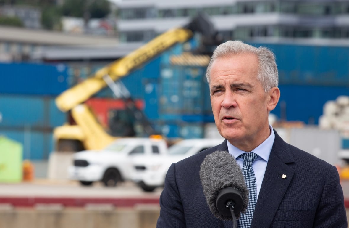 Prime Minister Mark Carney speaks during an announcement regarding federal assistance at the Newdock Shipyard in St. John's, Monday, Sept. 8, 2025.