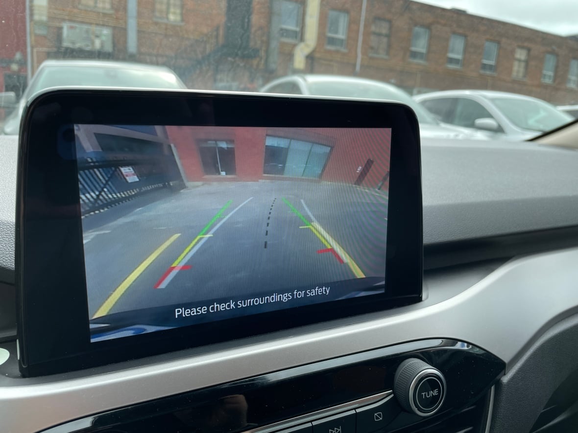An image for a rear-view camera on the front dash of a car.