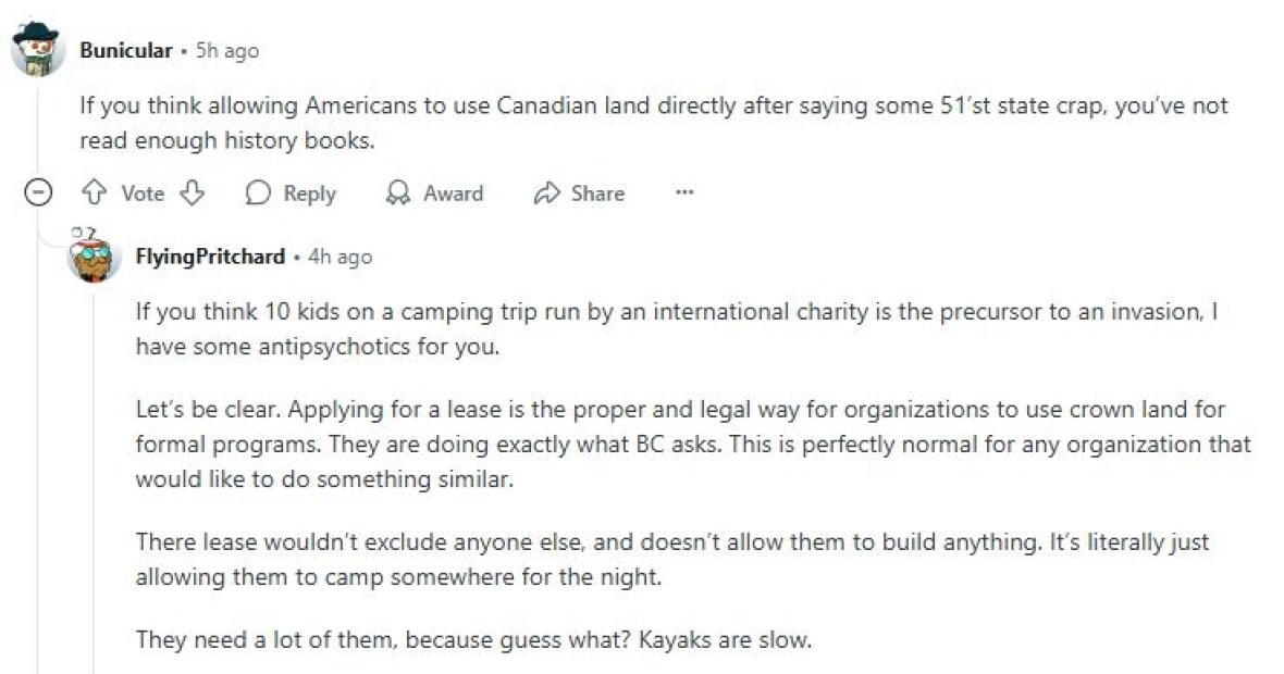 Image shows an exchange on Reddit 