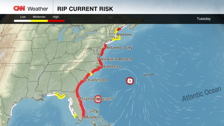 Beaches will be too dangerous for swimmers along most of the Eastern Seaboard this week.