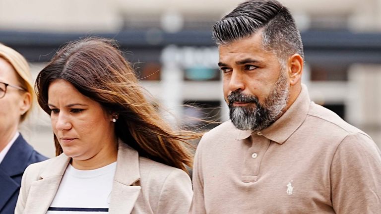 Alice da Silva Aguiar's parents Sergio and Alex arrive at Liverpool Town Hall for the inquiry. Pic: PA