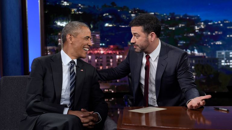 Barack Obama on Jimmy Kimmel Live in 2016. Pic: Susan Walsh/AP