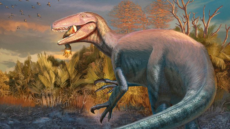 An artist's illustration of the newly discovered dinosaur. Pic: Andrew McAfee, Carnegie Museum of Natural History via AP